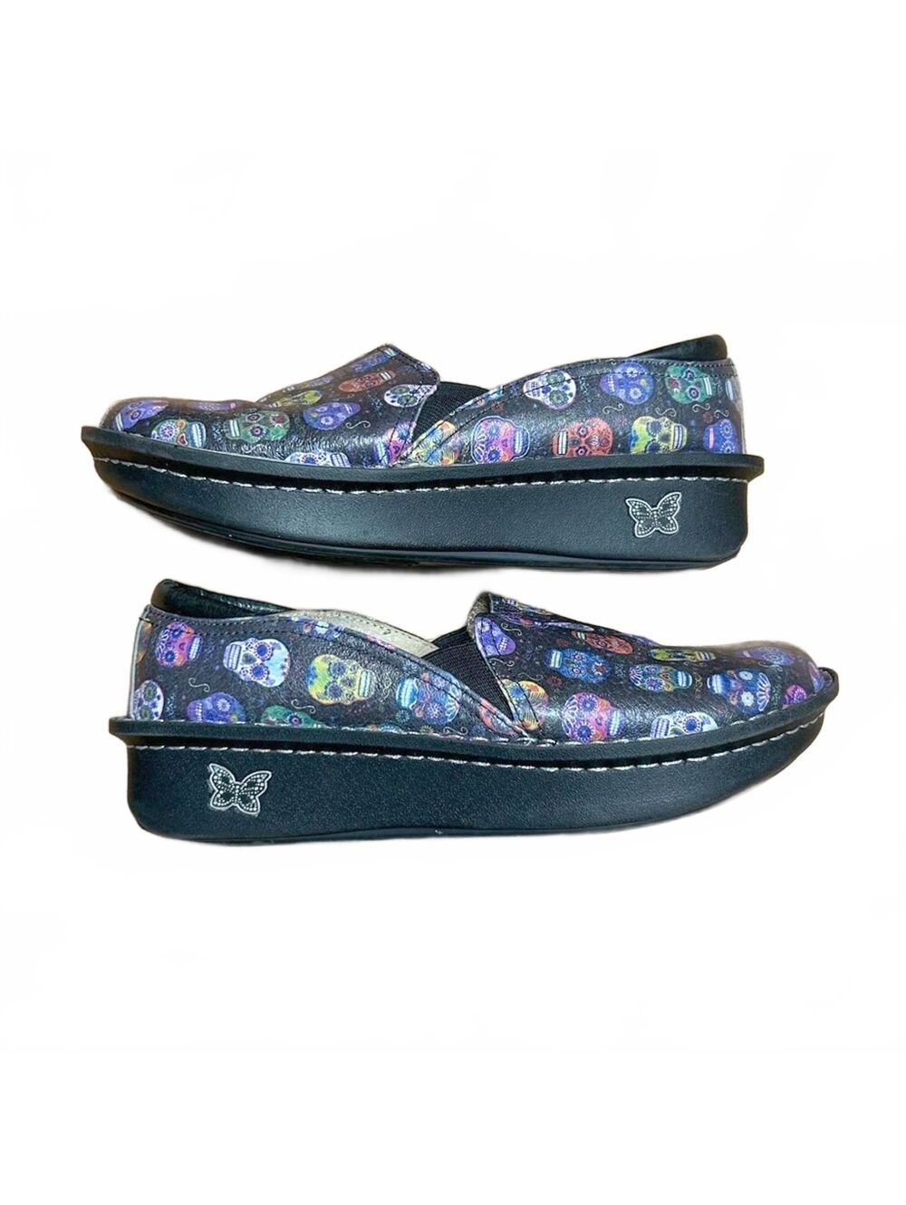 ALEGRIA “Deb-484” Sugar Skulls Dia Los Muertos Slip On Shoes | size 38 US 8-8.5